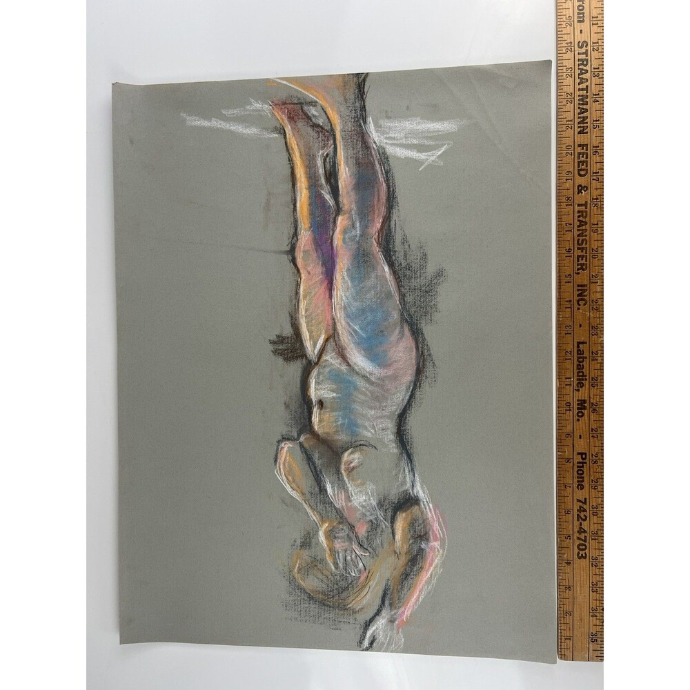 Vintage Artist Original Color Pastel Nude Sketch Abstract Figural Drawing 24x18” - Picture 10 of 10